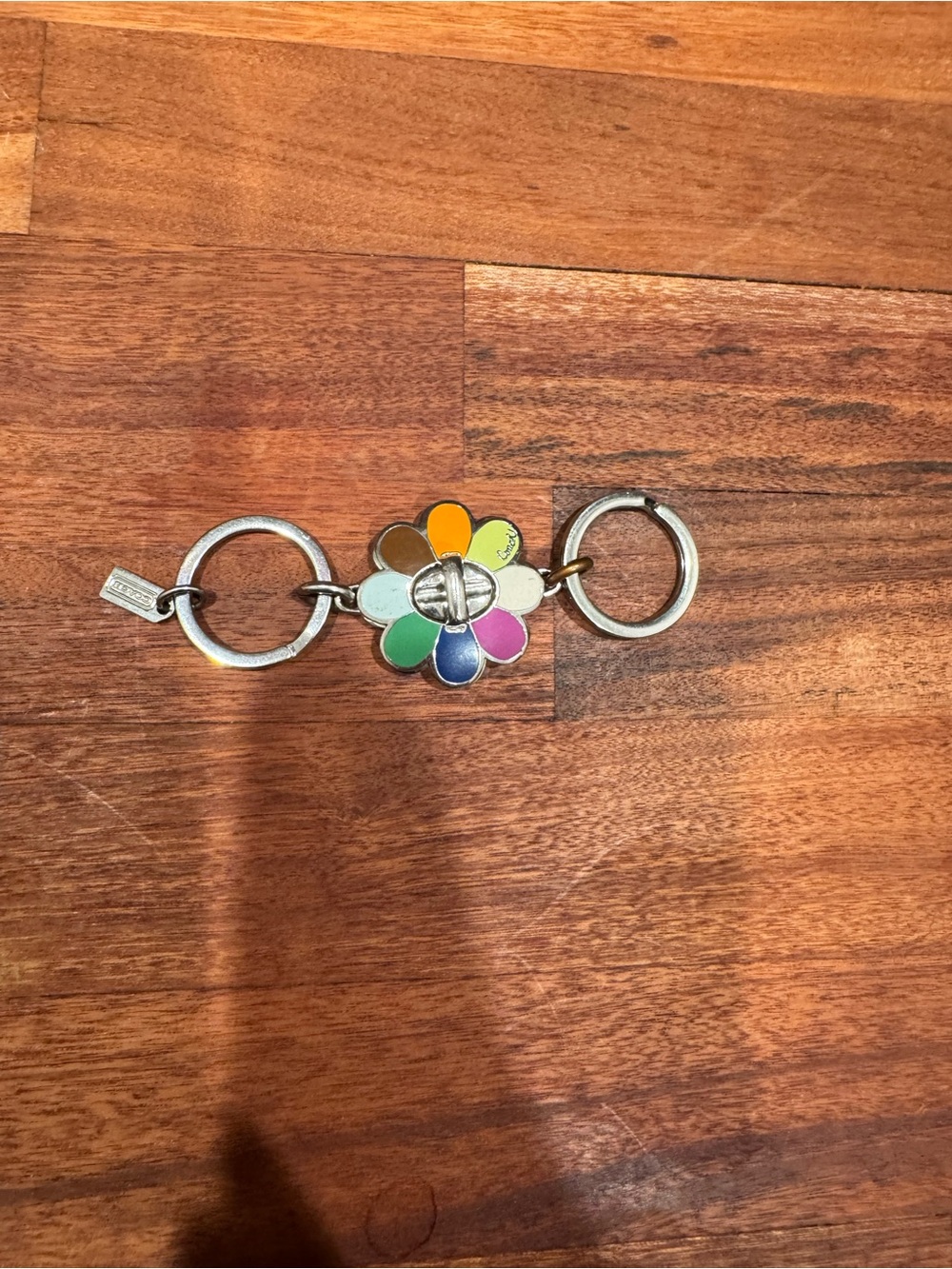 Coach Silver Multi-Color Enamel Flower Keyring